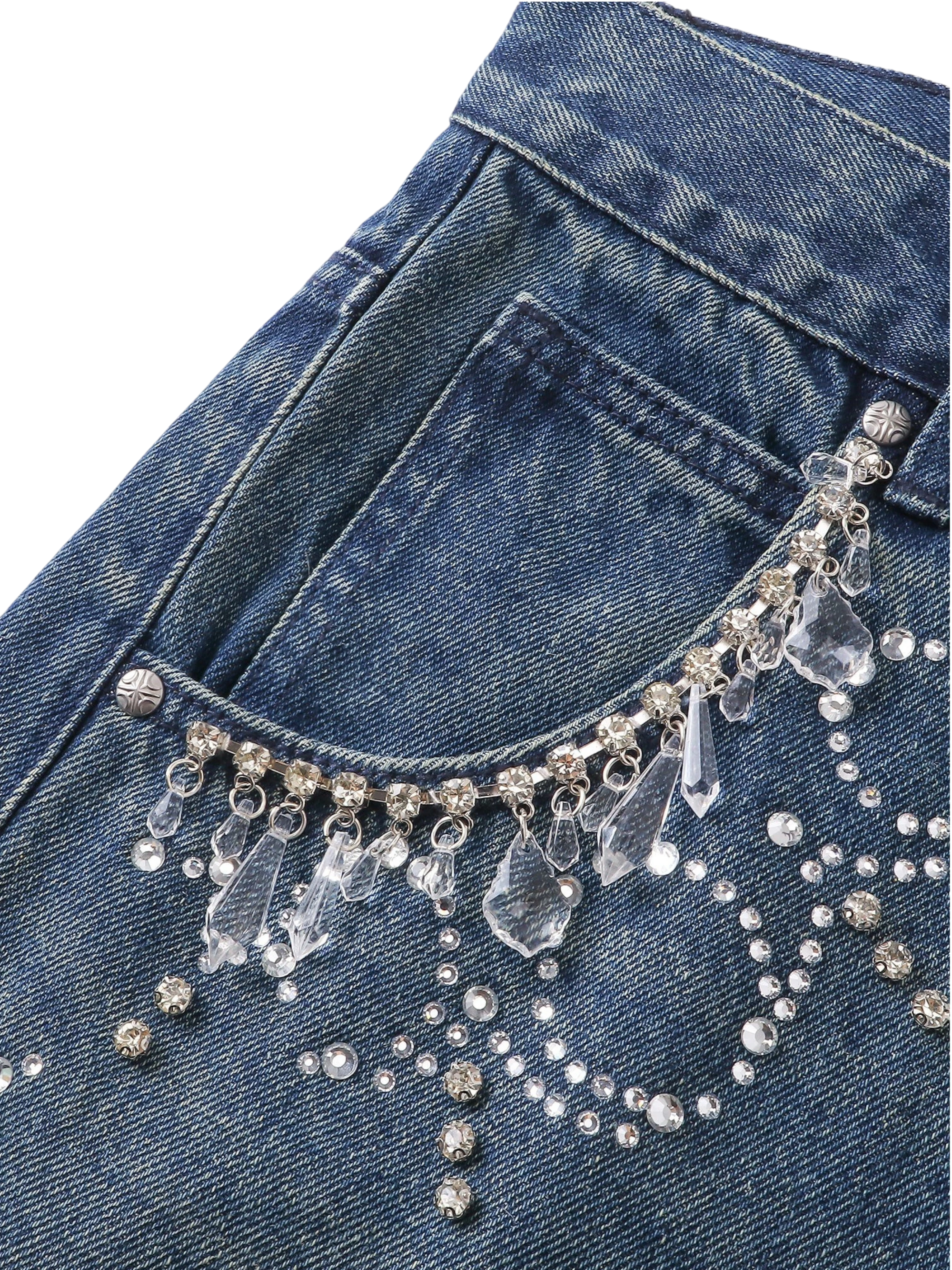 TBHNP Luminous Dawn rhinestone vine cropped wide-leg jeans — men's streetwear denim