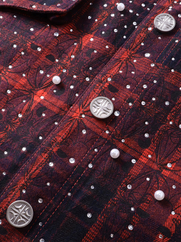 LUMINOUS DAWN RHINESTONE PEARL BAT PATTERN L-S SHIRT