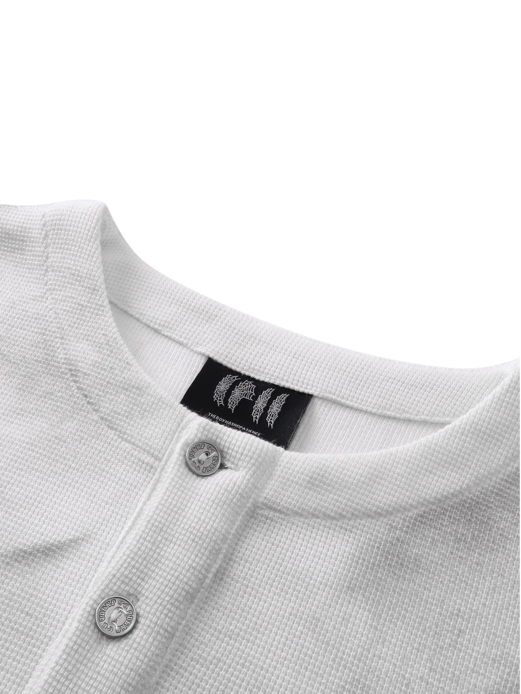 LUMINOUS DAWN WAFFLE-KNIT HENLEY LONG-SLEEVE TEE