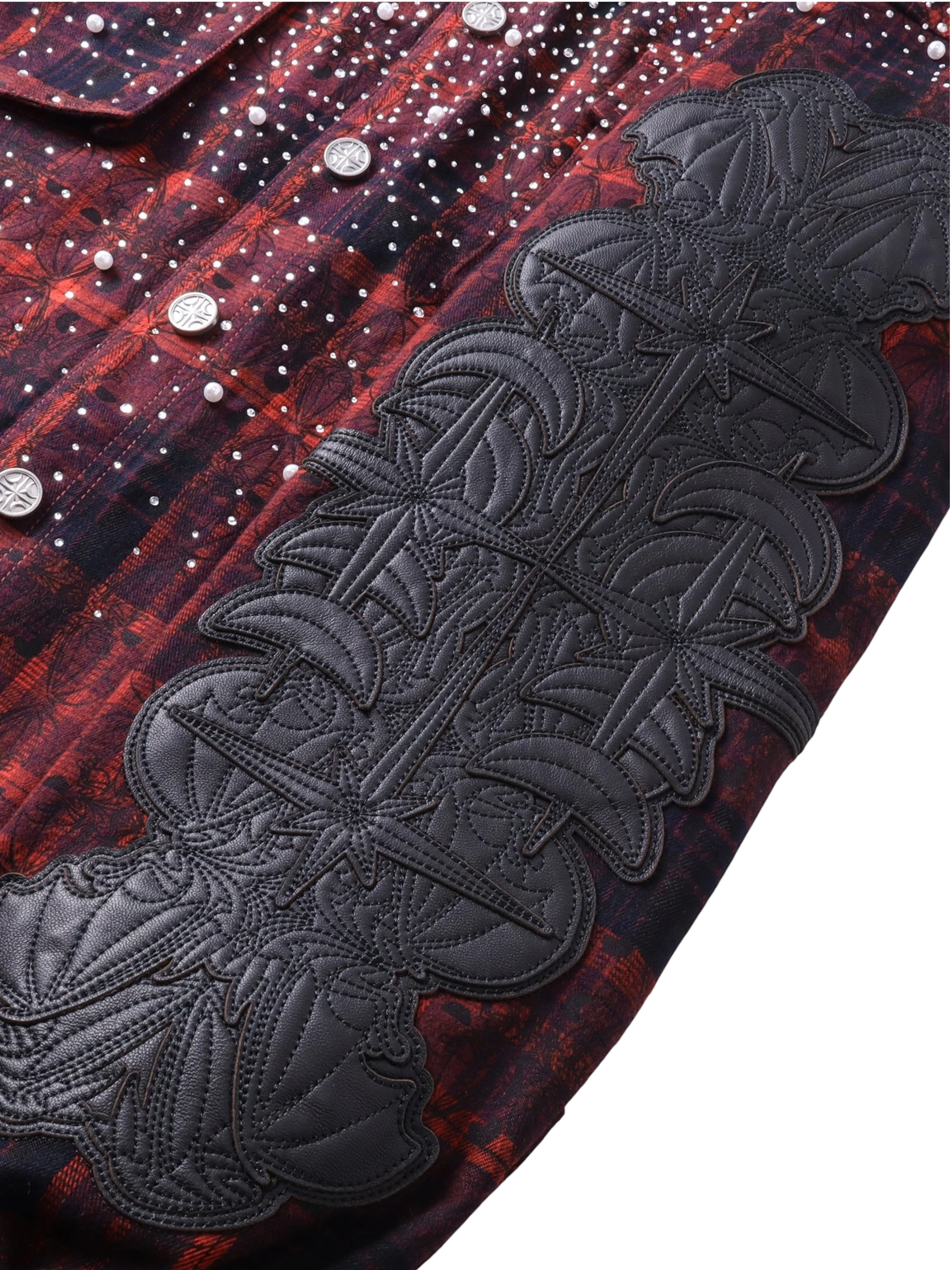 TBHNP Luminous Dawn rhinestone bat pattern plaid flannel shirt — men's gothic streetwear button-up