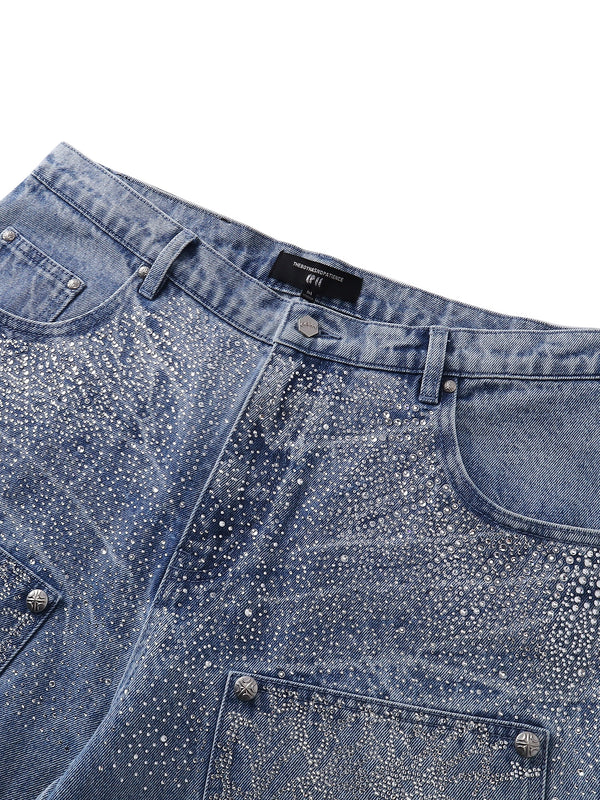 LUMINOUS DAWN RHINESTONE COBWEB  CROPPED JEANS