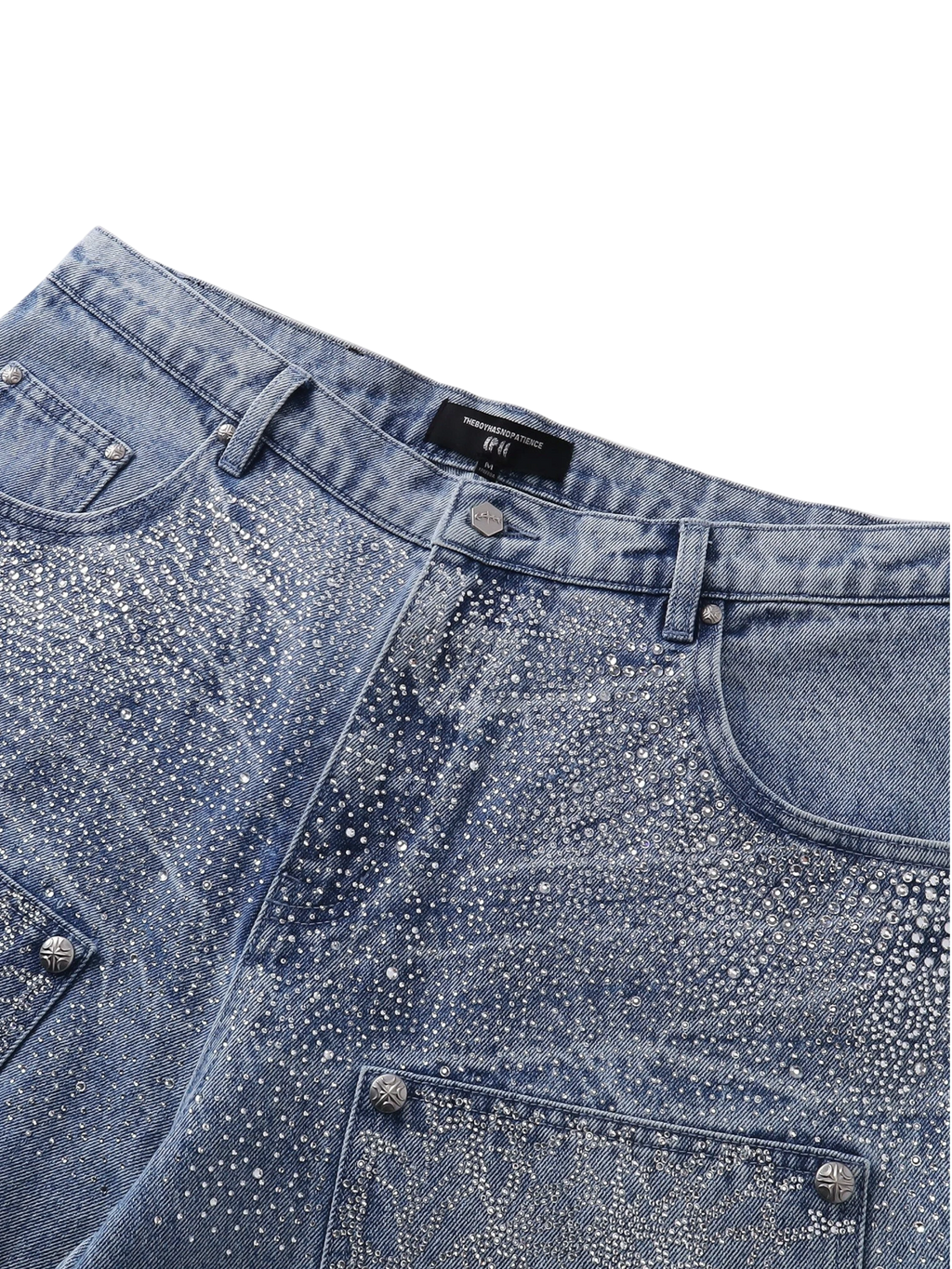 TBHNP Luminous Dawn cobweb rhinestone cropped jeans — men's streetwear denim