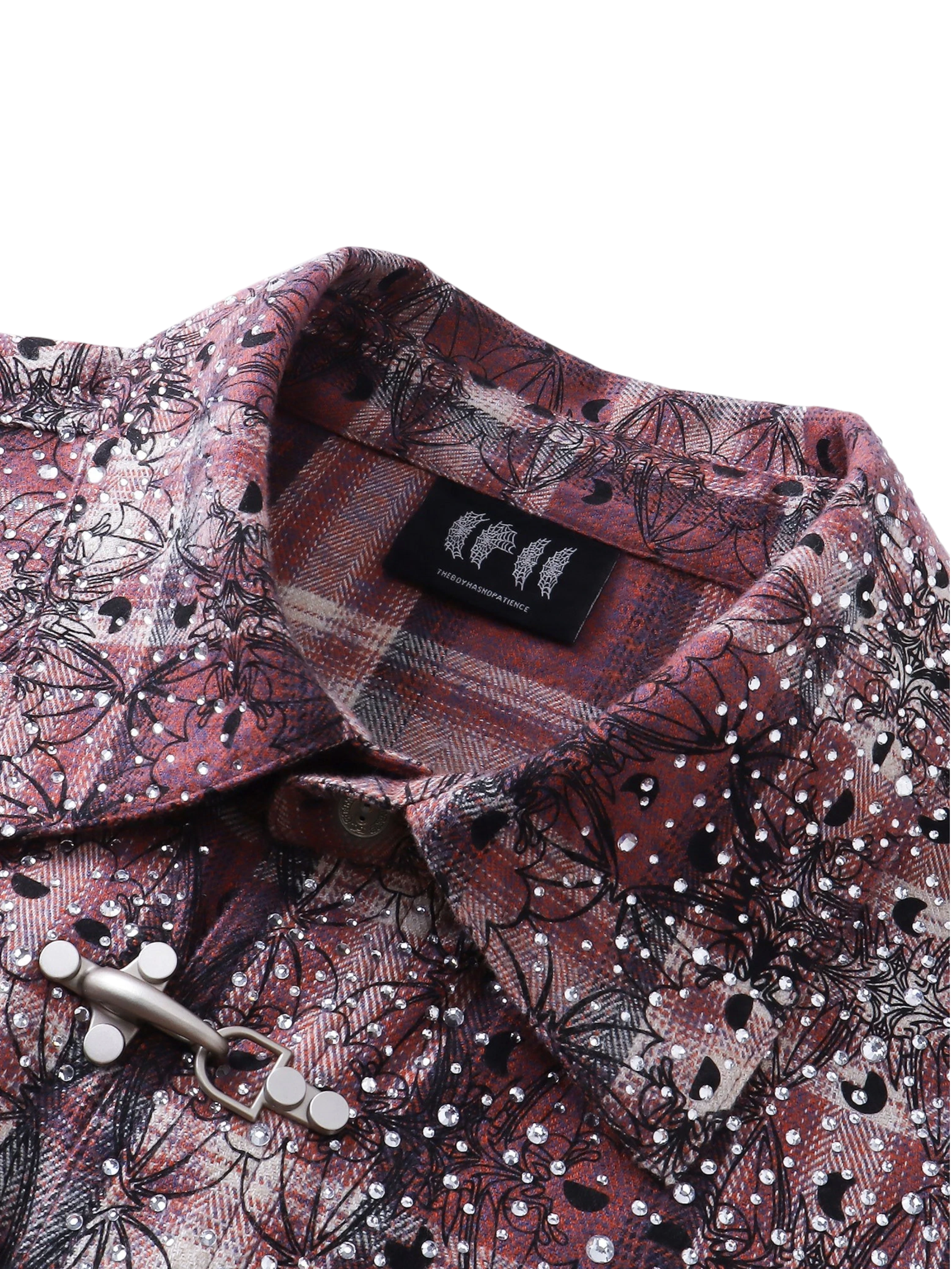 TBHNP Luminous Dawn Shadowbat buckle plaid flannel shirt — men's gothic streetwear button-up