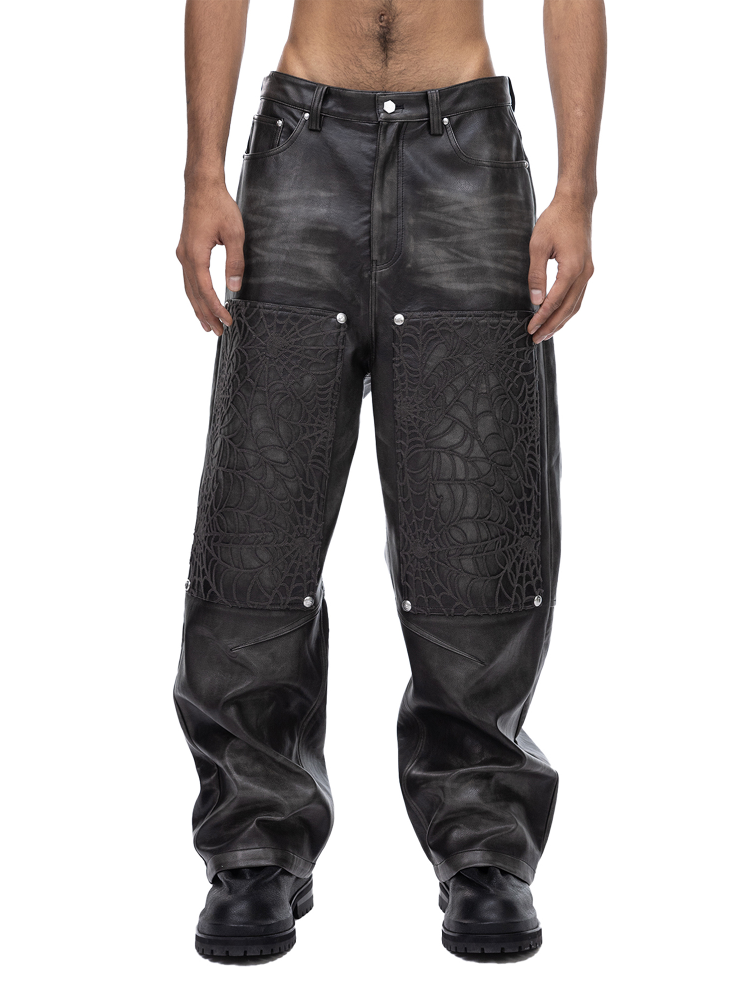 ECLIPSE OF THE BLOOD MOON COBWEB LEATHER PANTS