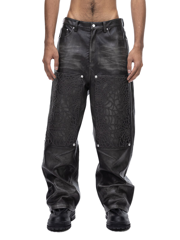ECLIPSE OF THE BLOOD MOON COBWEB LEATHER PANTS