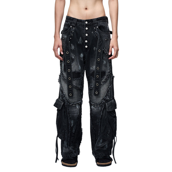 LUMINOUS DAWN RIVET RIBBON BAGGY JEANS