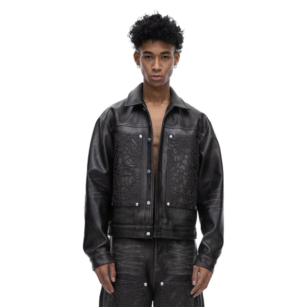ECLIPSE OF THE BLOOD MOON COBWEB LEATHER JACKET