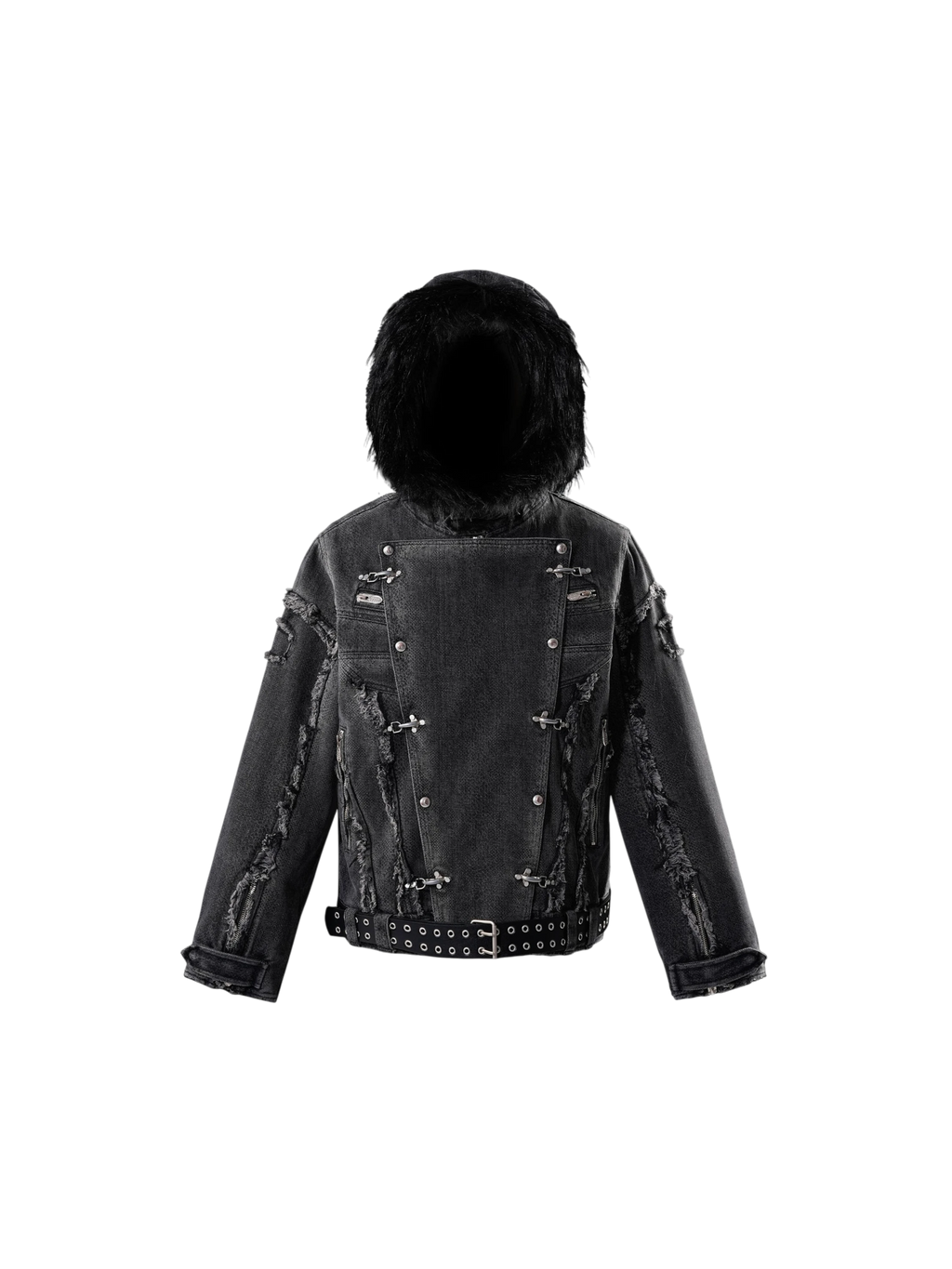TBHNP Eclipse of the Blood Moon cobra print fur-hood moto jacket, black — men's streetwear jacket