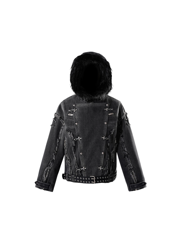 COBRA PRINT FUR-HOOD WASHED JACKET