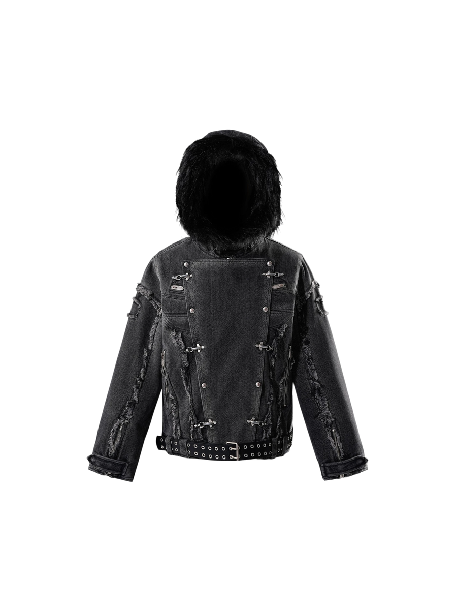 ECLIPSE OF THE BLOOD MOON COBRA PRINT FUR-HOOD WASHED JACKET