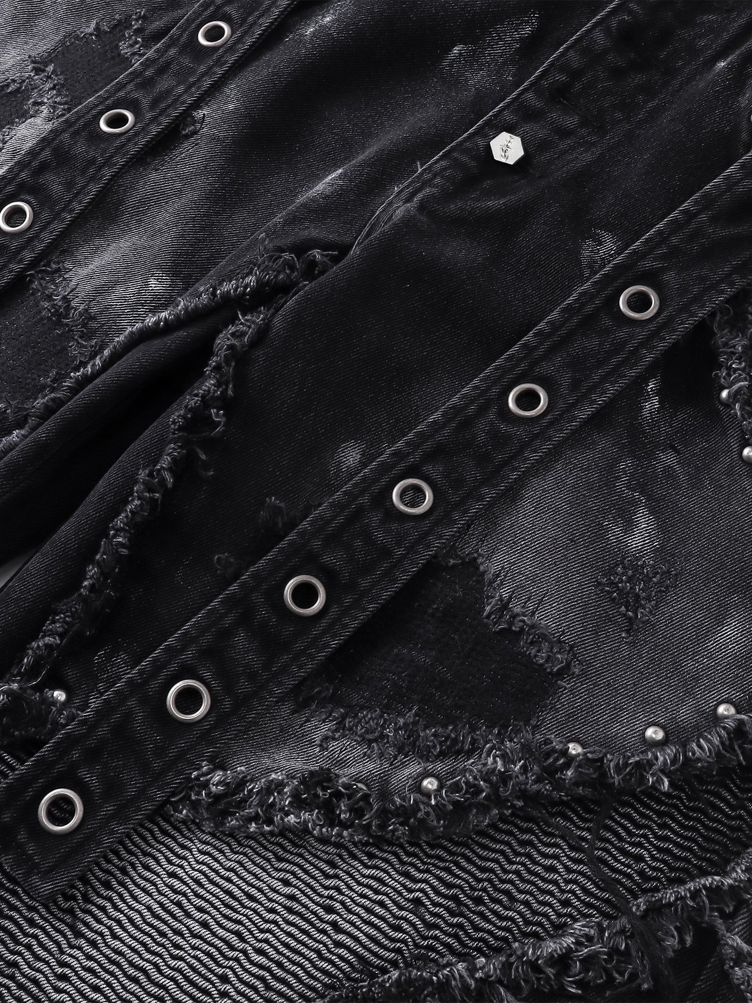 TBHNP Luminous Dawn rivet ribbon baggy jeans, black — men's streetwear denim