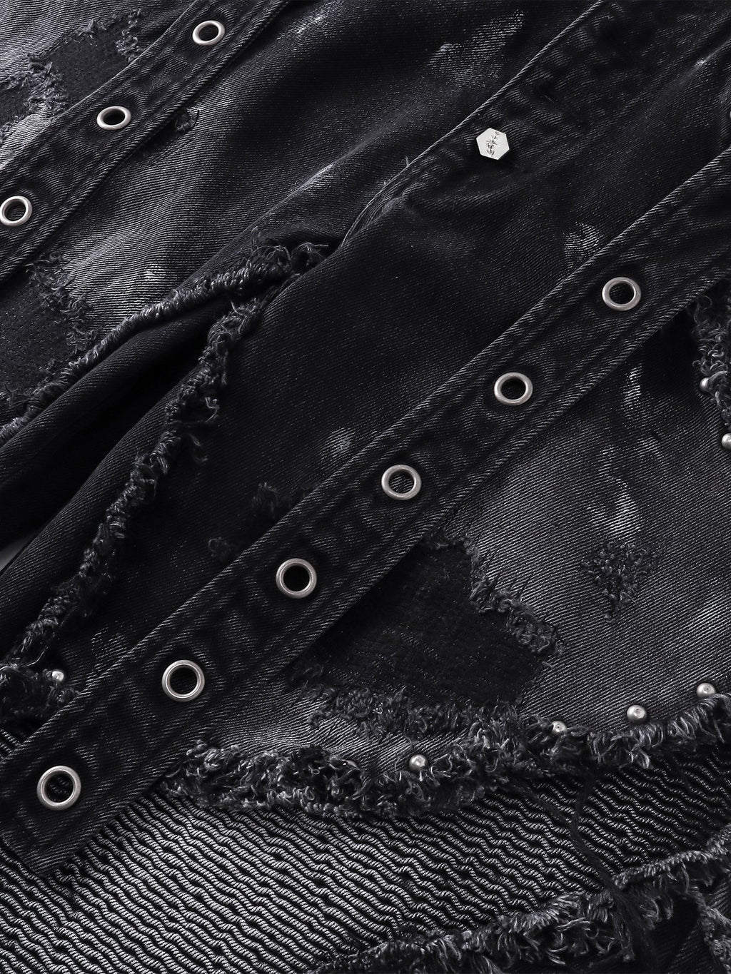 TBHNP Luminous Dawn rivet ribbon baggy jeans, black — men's streetwear denim