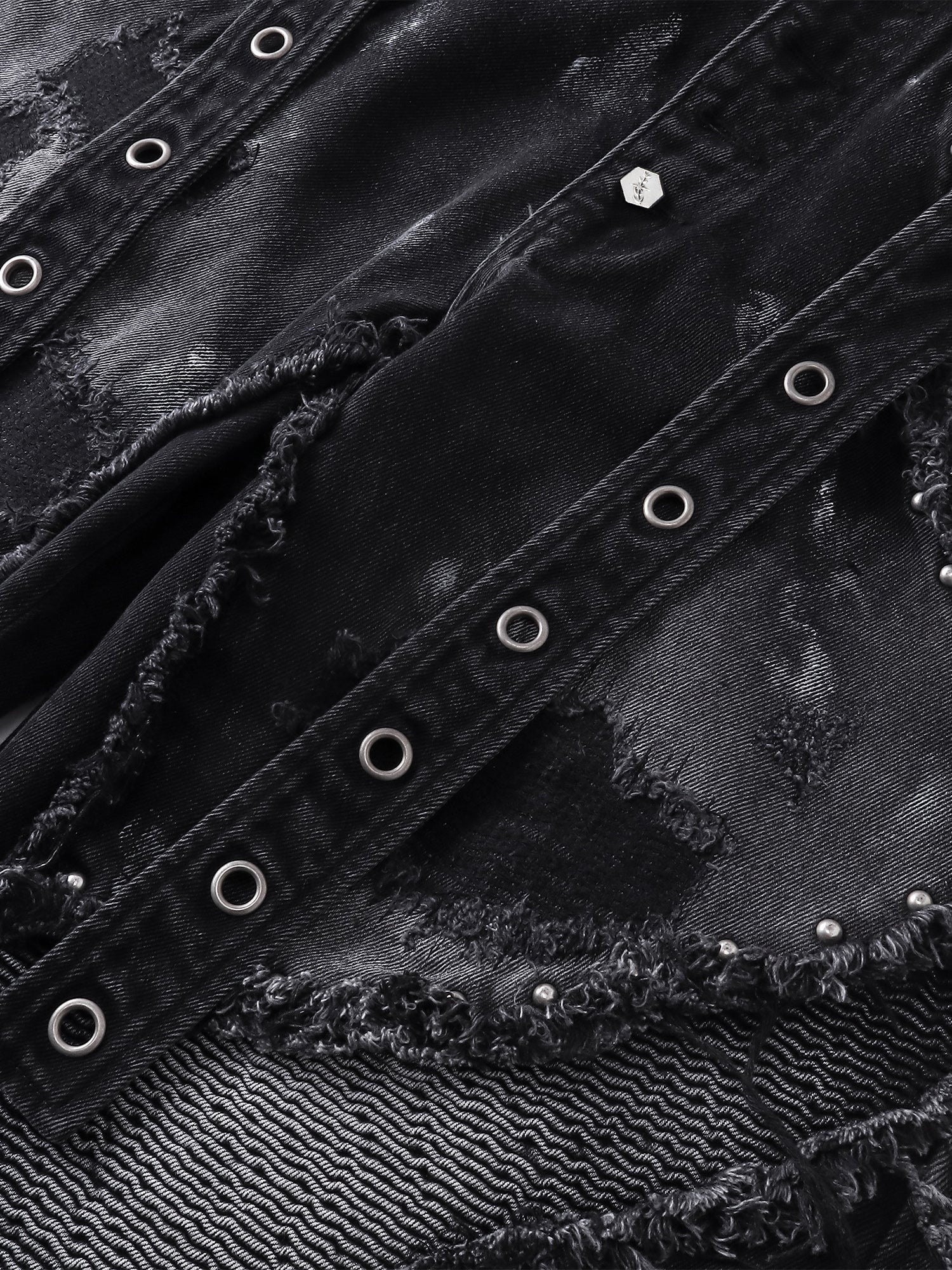 TBHNP Luminous Dawn rivet ribbon baggy jeans, black — men's streetwear denim