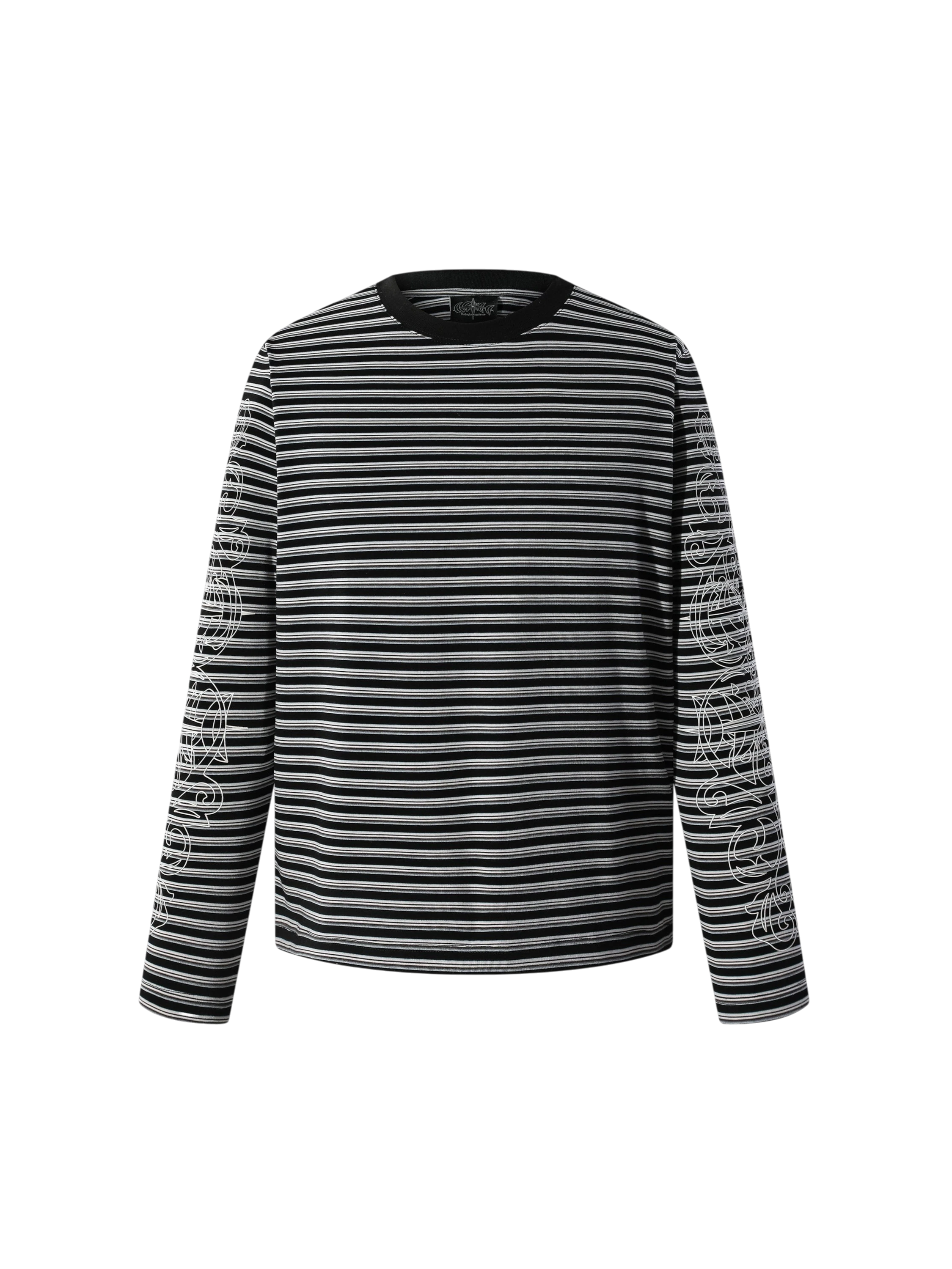 Luminous Dawn striped long-sleeve tee in Army Green, front view
