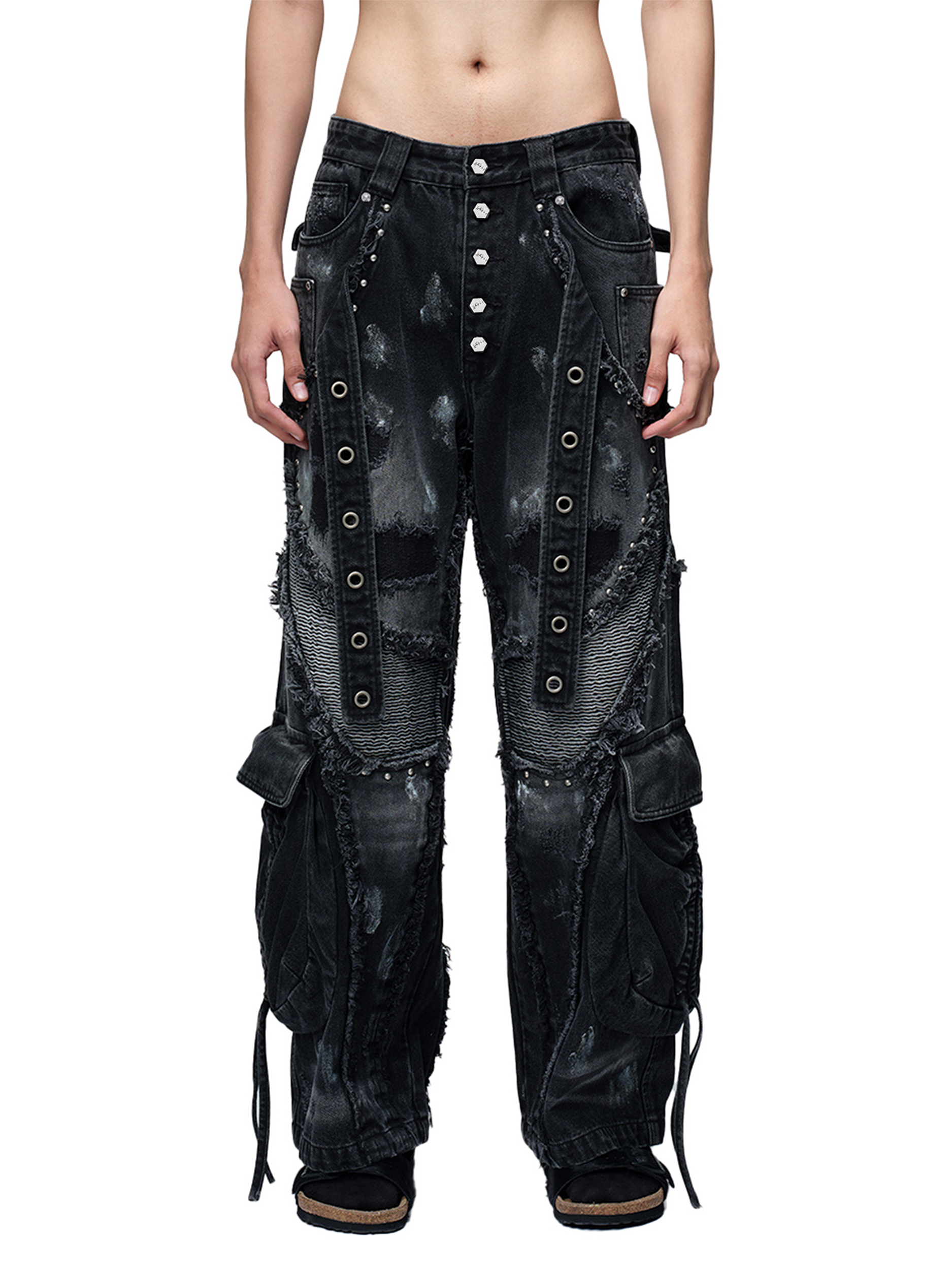 LUMINOUS DAWN RIVET RIBBON BAGGY JEANS