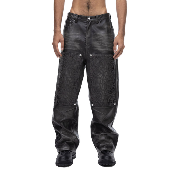 ECLIPSE OF THE BLOOD MOON COBWEB LEATHER PANTS