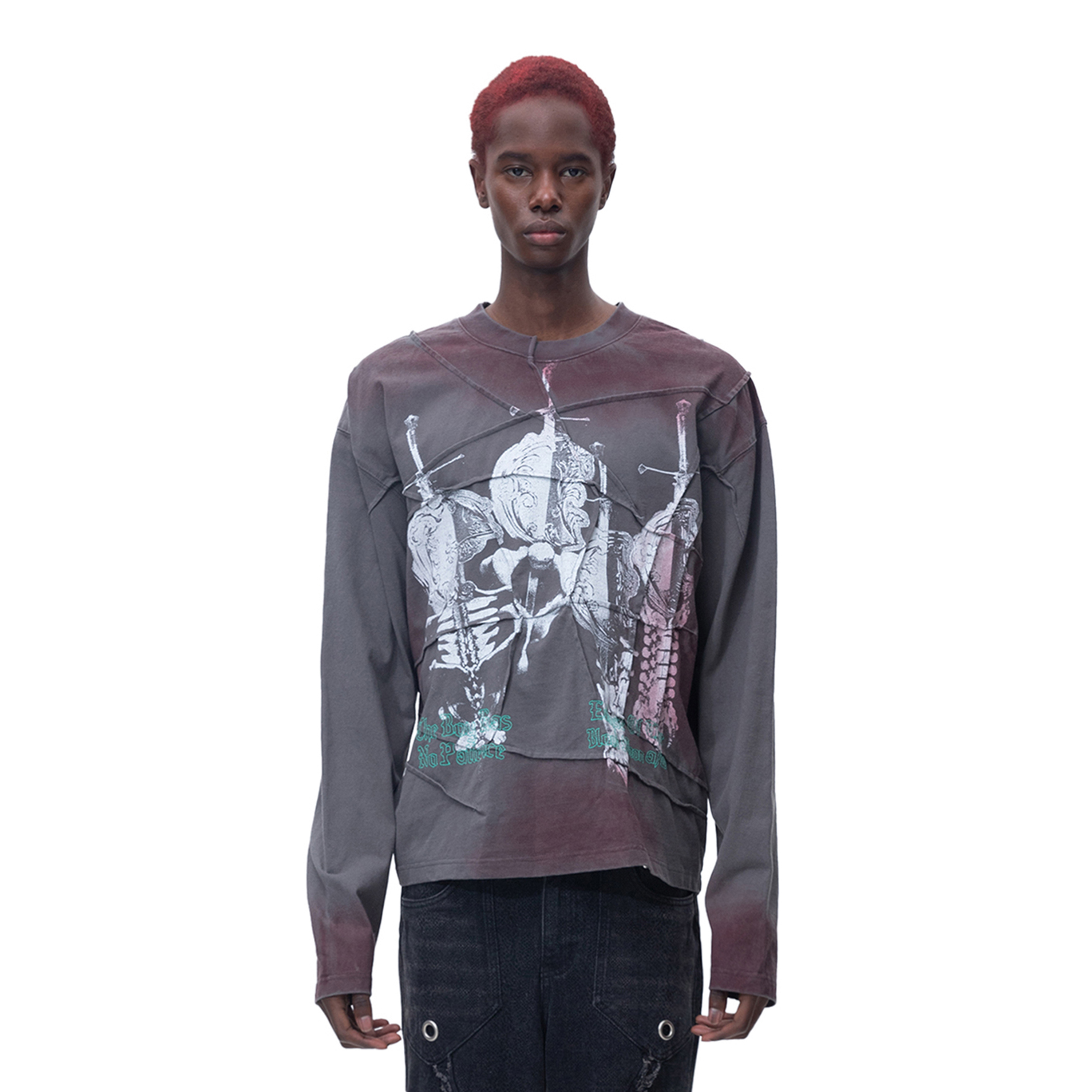 PRINTED BONE WITH SWORD WRINKLED L/S TEE