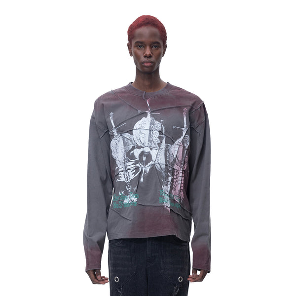 PRINTED BONE WITH SWORD WRINKLED L/S TEE