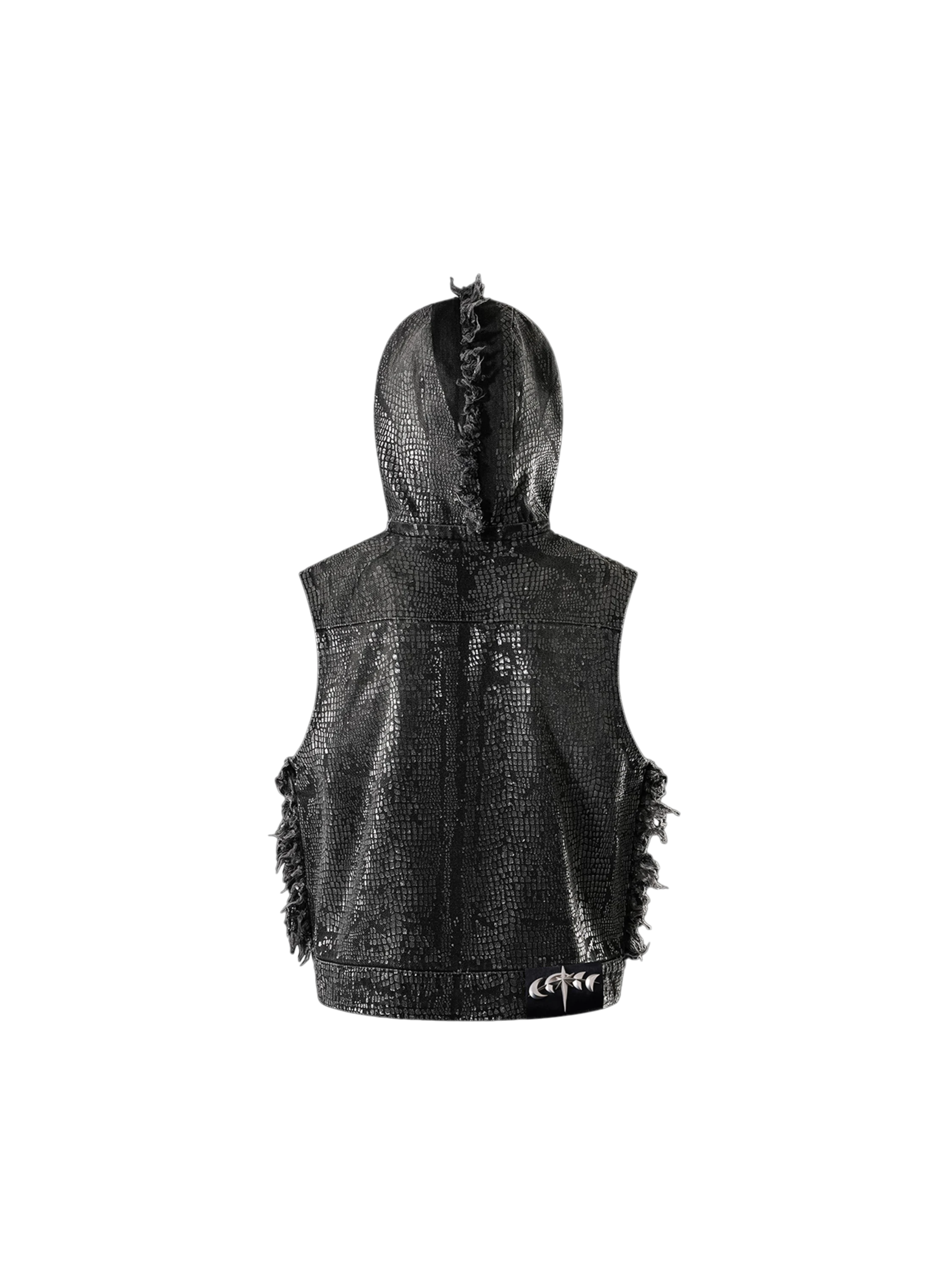 TBHNP Luminous Dawn cobweb distressed denim vest — men's streetwear vest