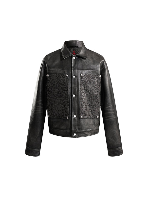 ECLIPSE OF THE BLOOD MOON COBWEB LEATHER JACKET