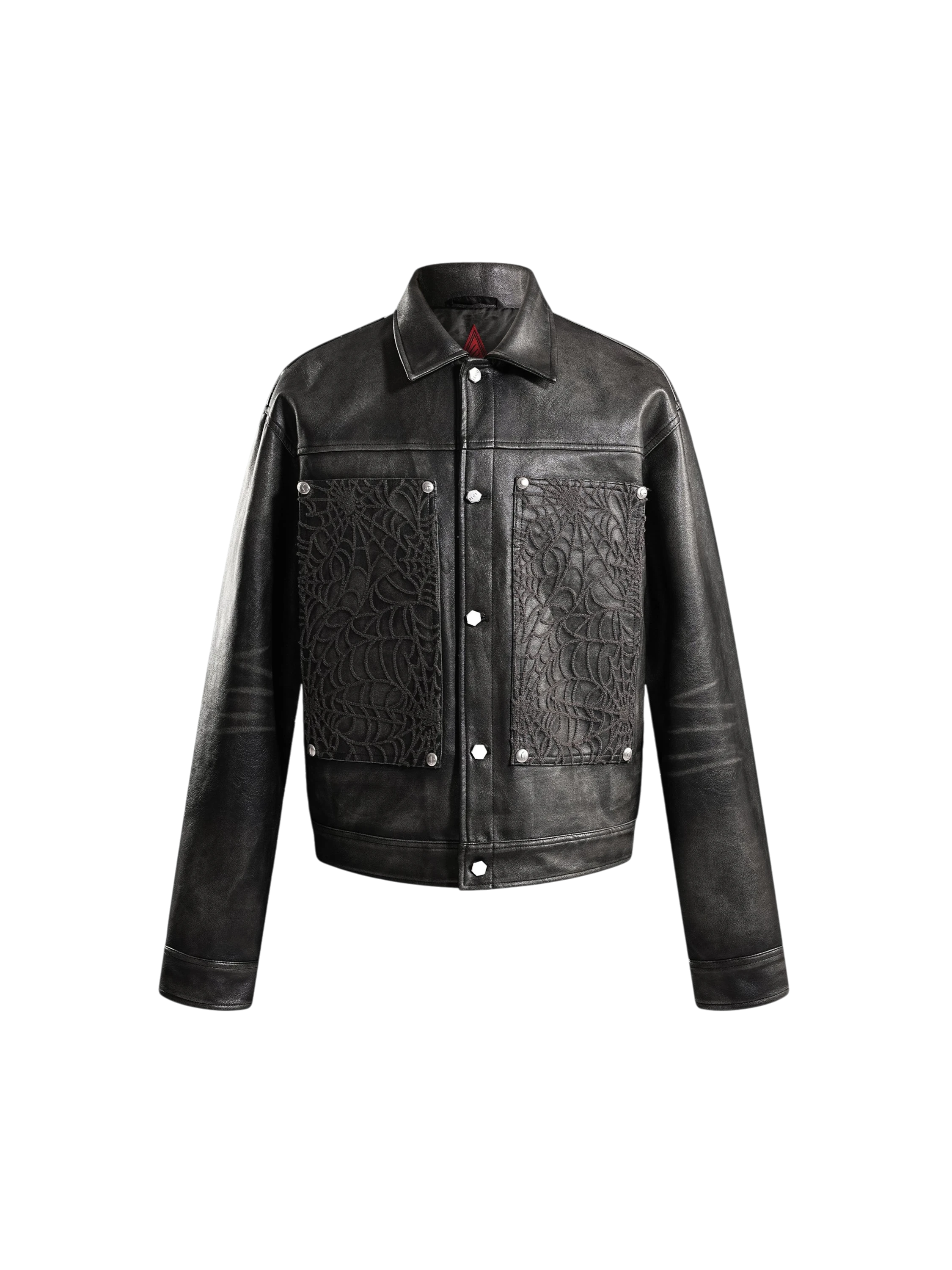 TBHNP Eclipse of the Blood Moon cobweb embroidered faux leather jacket — men's gothic streetwear jacket