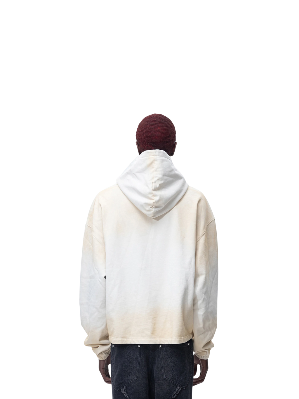 Model in TBHNP grayish-yellow knight hoodie, front view — men's streetwear hoodie