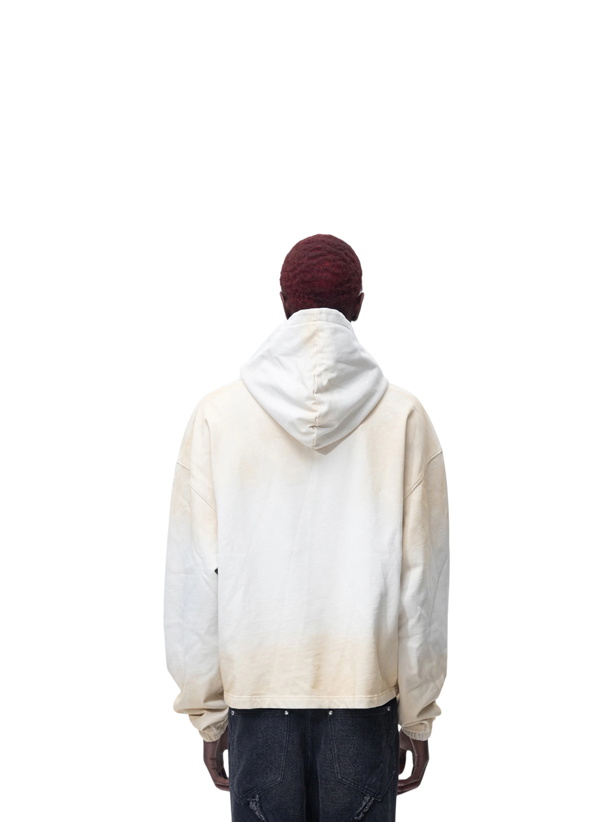 Model in TBHNP grayish-yellow knight hoodie, front view — men's streetwear hoodie