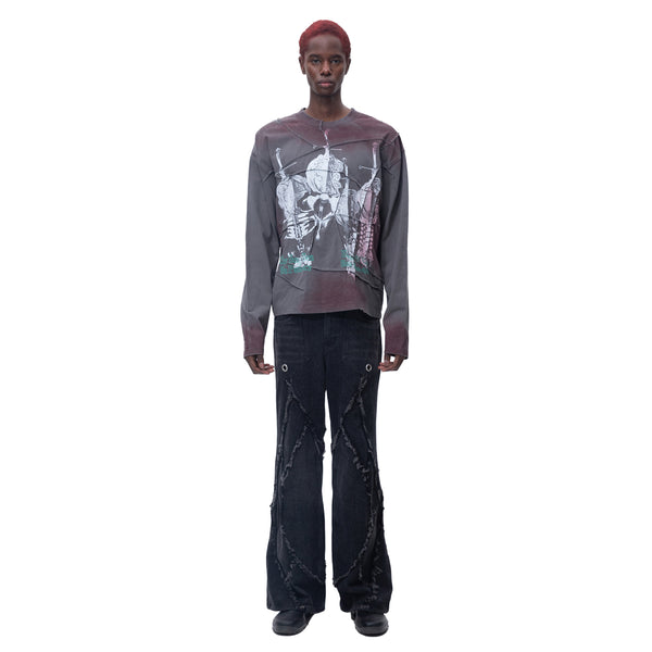 PRINTED BONE WITH SWORD WRINKLED L/S TEE