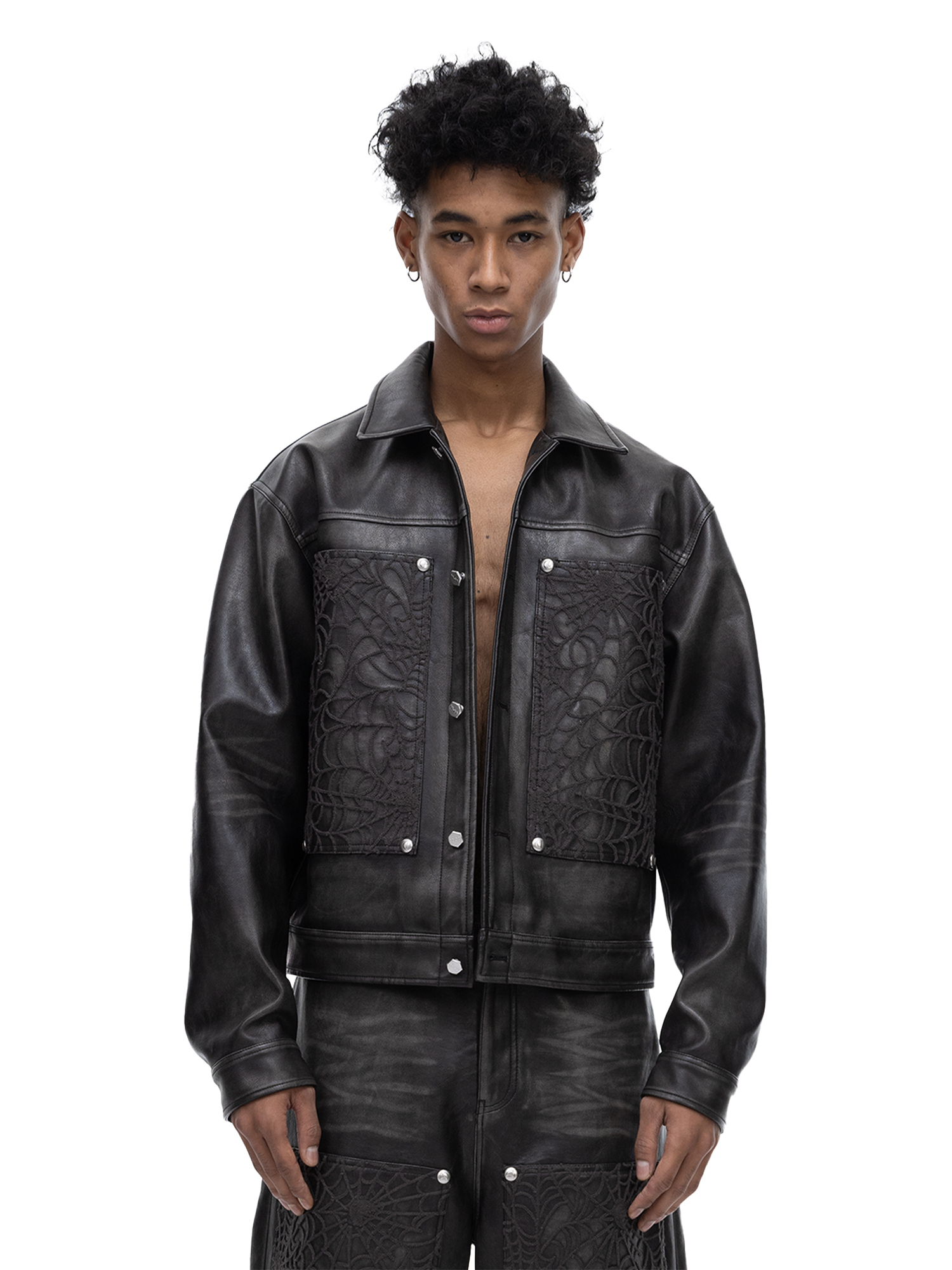 ECLIPSE OF THE BLOOD MOON COBWEB LEATHER JACKET