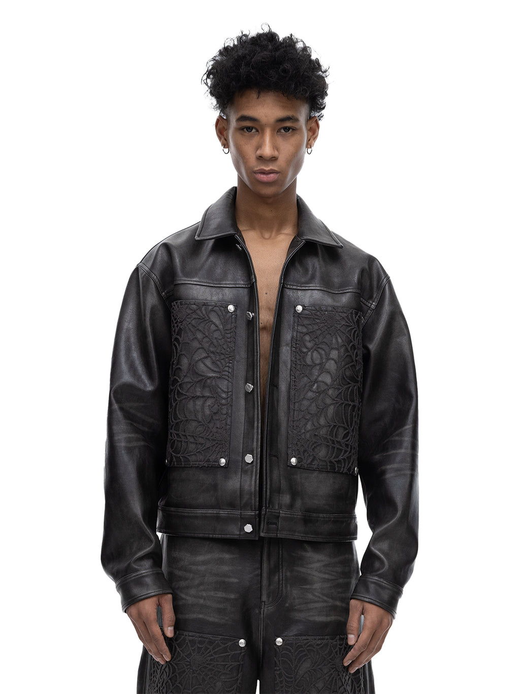ECLIPSE OF THE BLOOD MOON COBWEB LEATHER JACKET