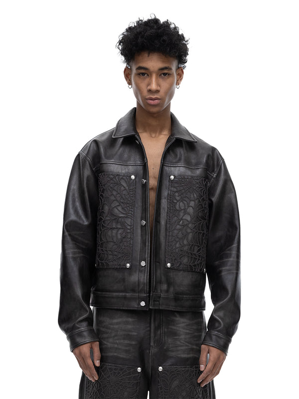 ECLIPSE OF THE BLOOD MOON COBWEB LEATHER JACKET