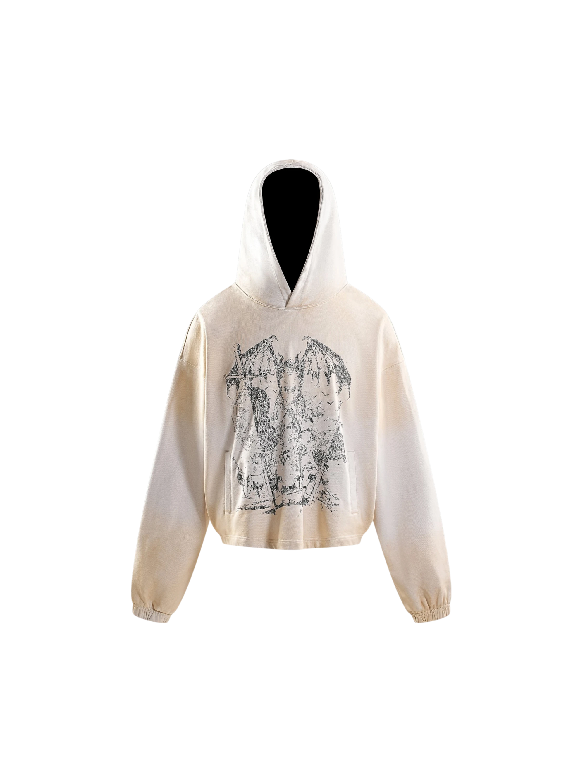 TBHNP arrival knight hoodie in grayish yellow, front flat-lay — men's streetwear hoodie