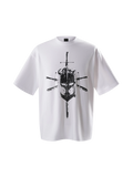 TBHNP Luminous Dawn Knight & Sword tee in white, front flat-lay — men's streetwear tee