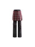 TBHNP Prince of Darkness spray-washed trousers with detachable plaid skirt, front flat-lay — men's streetwear pants