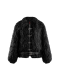 TBHNP Eclipse of the Blood Moon faux-fur bomber jacket in black, front flat-lay — men's streetwear jacket