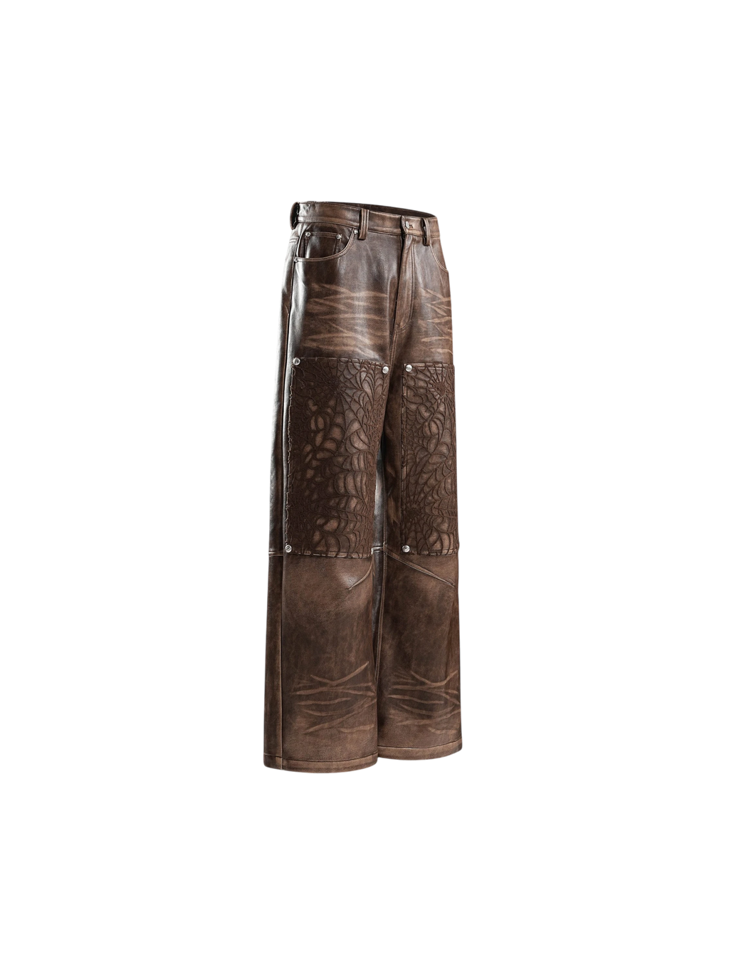 ECLIPSE OF THE BLOOD MOON COBWEB EMBROIDERED FAUX LEATHER PANTS