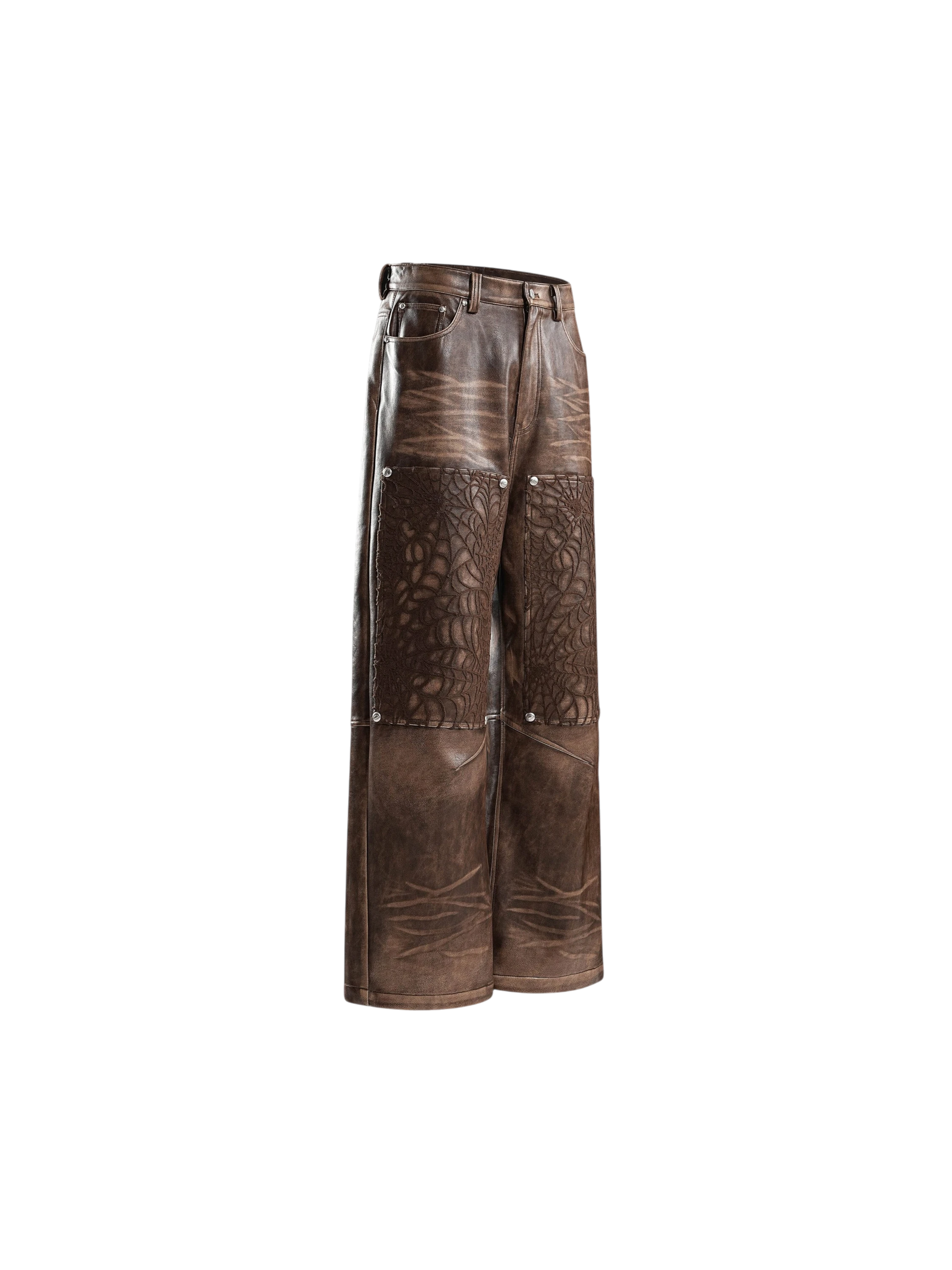 TBHNP Eclipse of the Blood Moon cobweb embroidered faux leather pants — men's gothic streetwear trousers