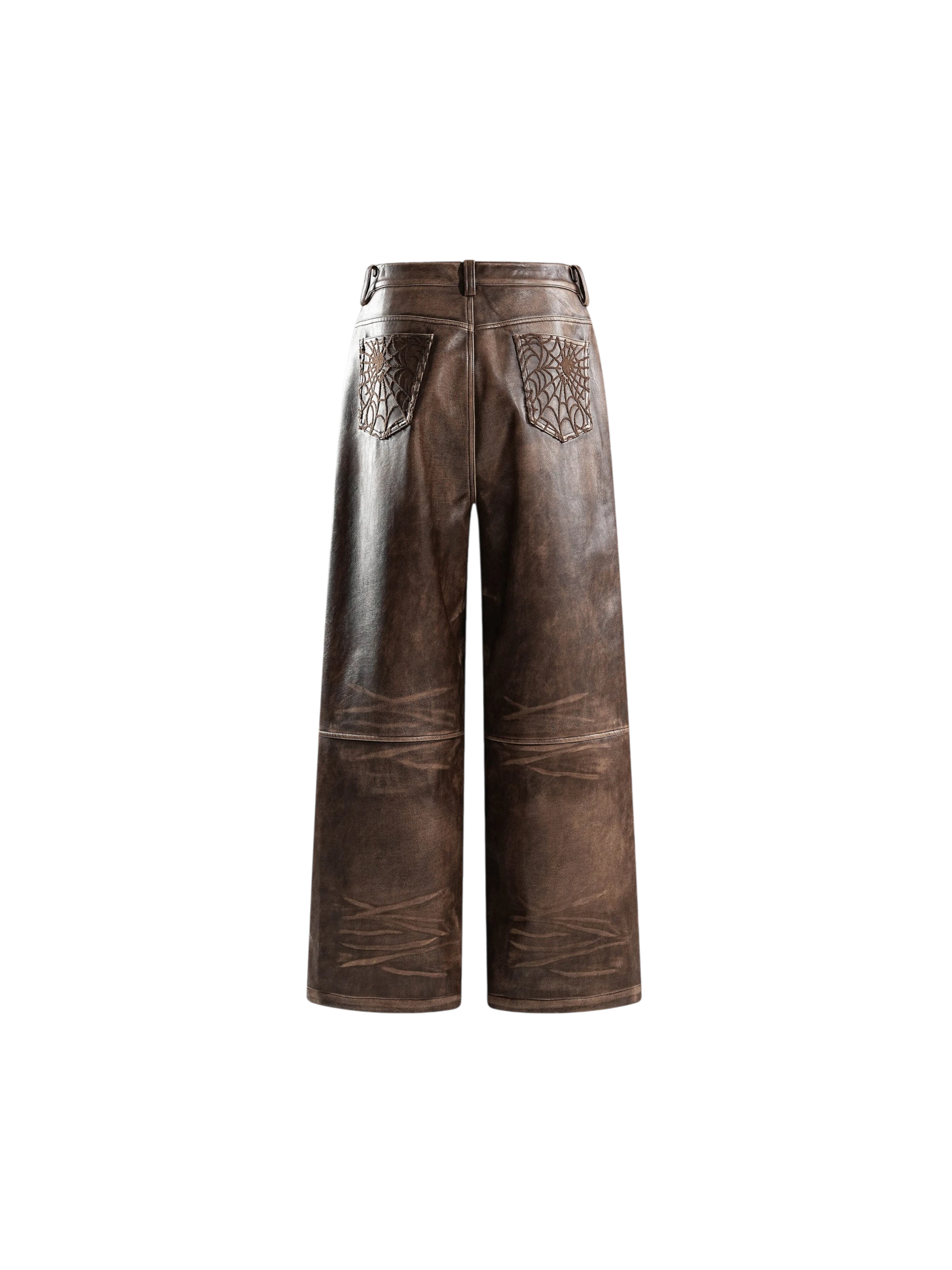 TBHNP Eclipse of the Blood Moon cobweb embroidered faux leather pants — men's gothic streetwear trousers