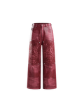 ECLIPSE OF THE BLOOD MOON COBWEB EMBROIDERED FAUX LEATHER PANTS