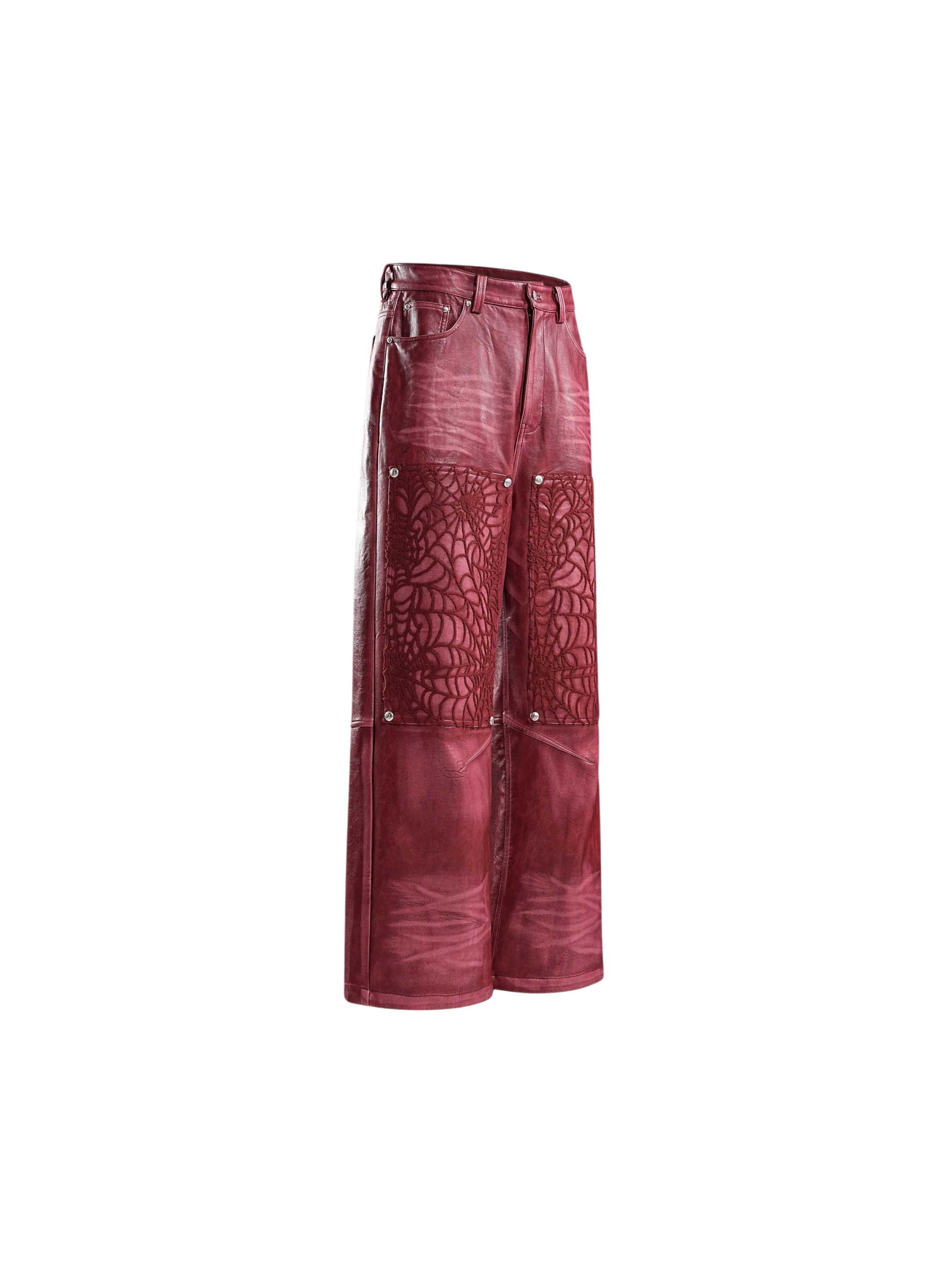 TBHNP Eclipse of the Blood Moon cobweb embroidered faux leather pants — men's gothic streetwear trousers
