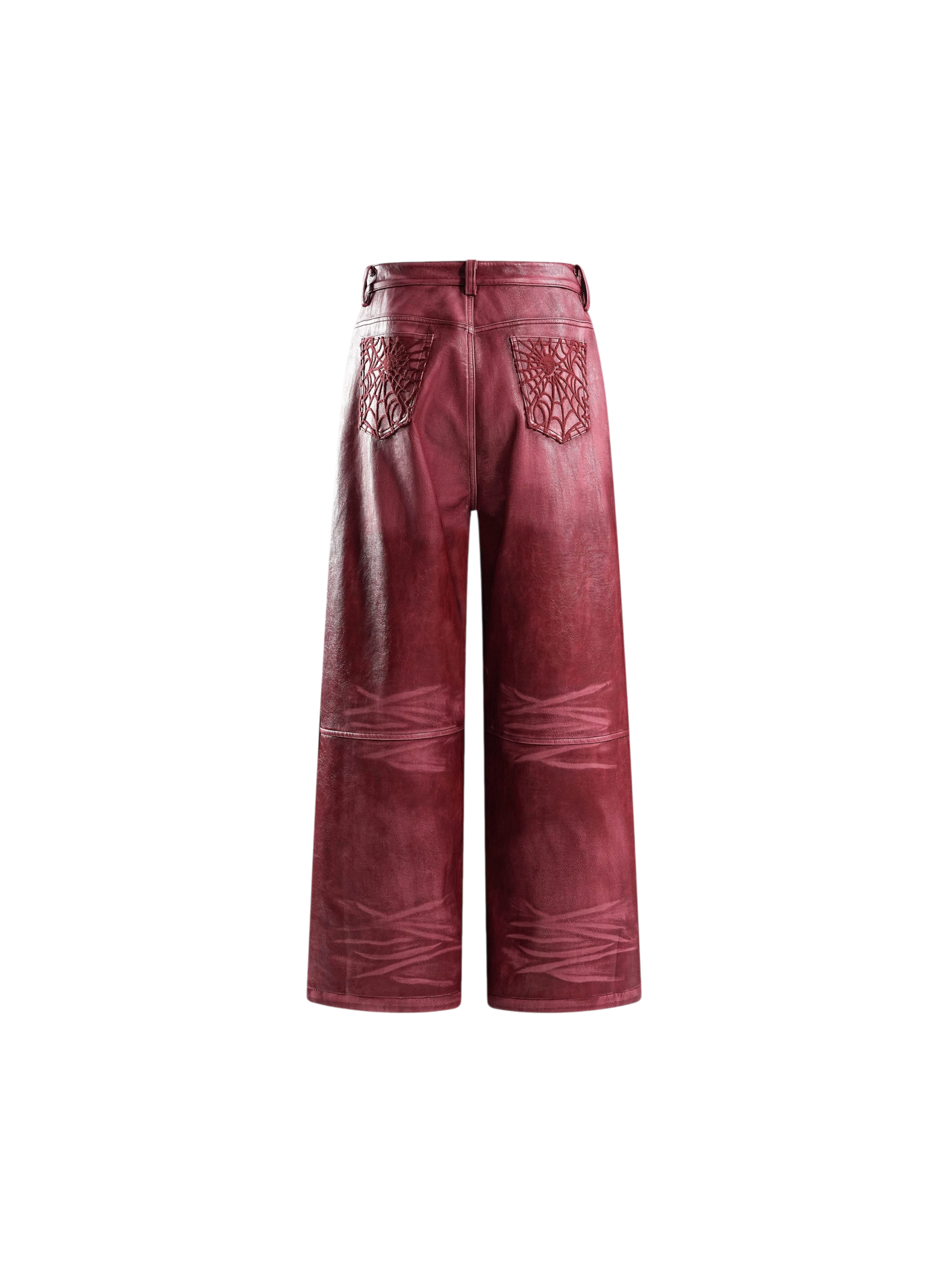 TBHNP Eclipse of the Blood Moon cobweb embroidered faux leather pants — men's gothic streetwear trousers