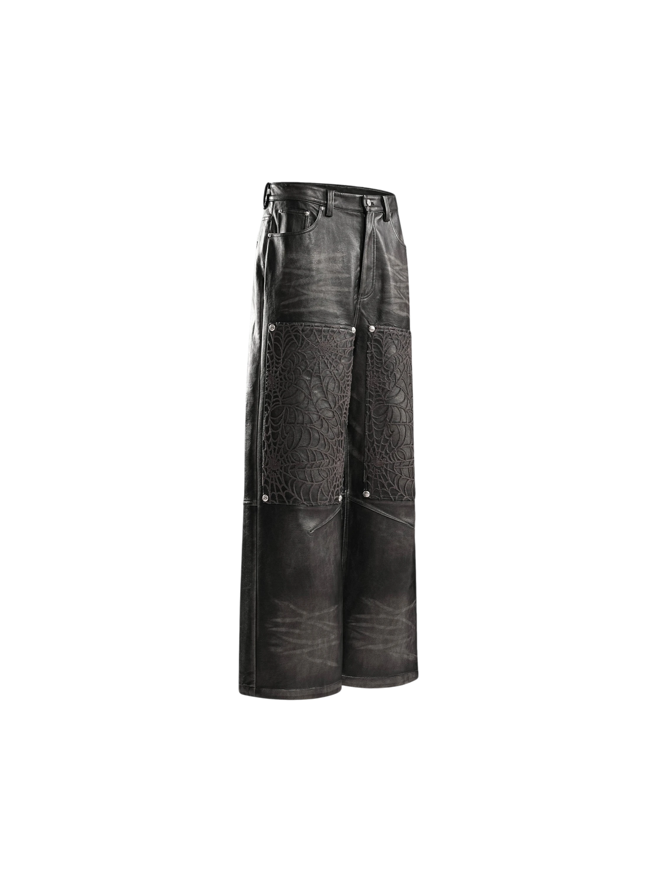 TBHNP Eclipse of the Blood Moon cobweb embroidered faux leather pants — men's gothic streetwear trousers