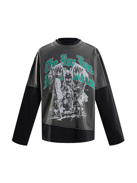TBHNP Eclipse of the Blood Moon arrival knight long-sleeve tee in black, front flat-lay — men's streetwear tee