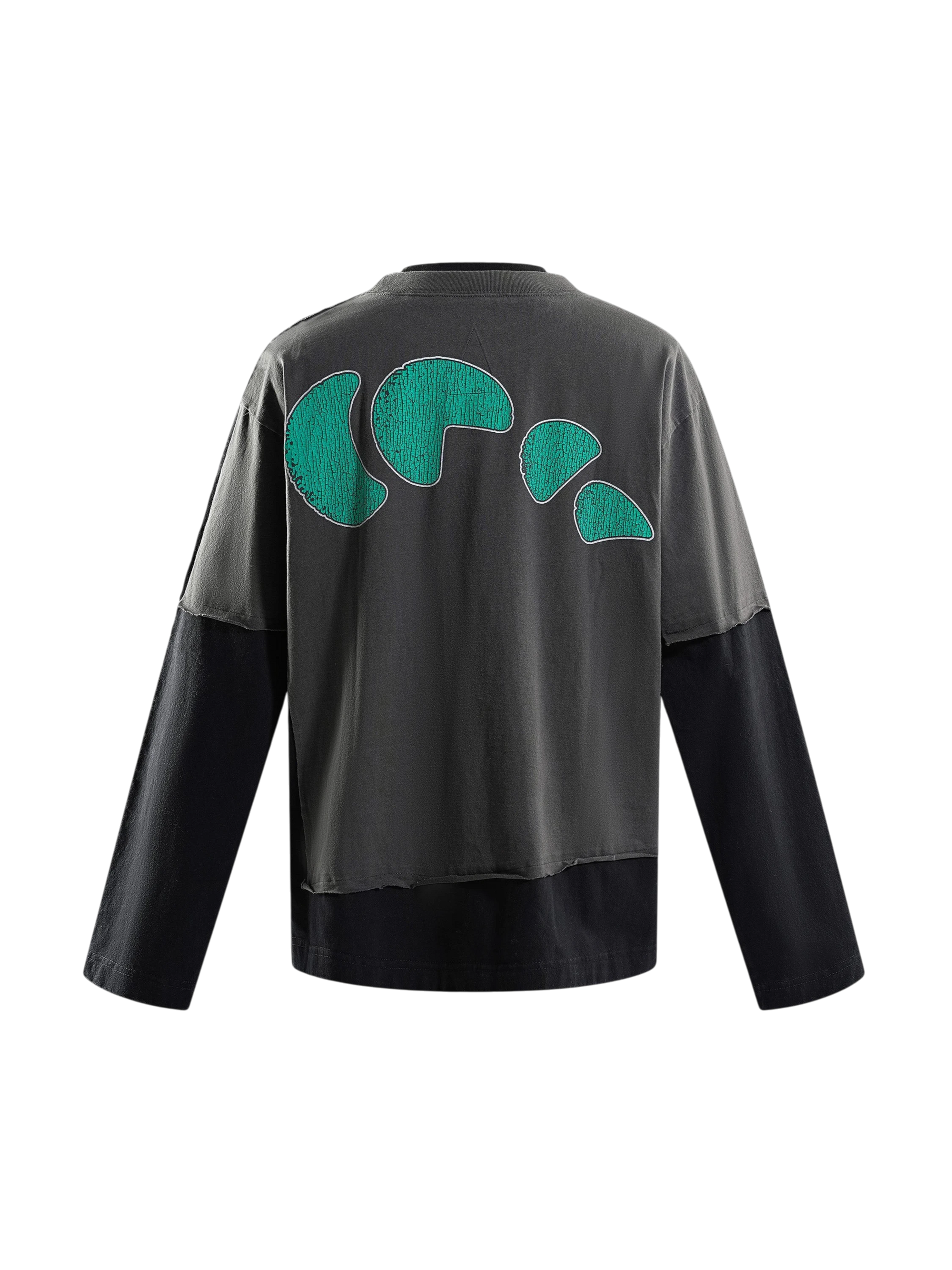 TBHNP black arrival knight long-sleeve tee, back flat-lay with crescent print — men's streetwear tee