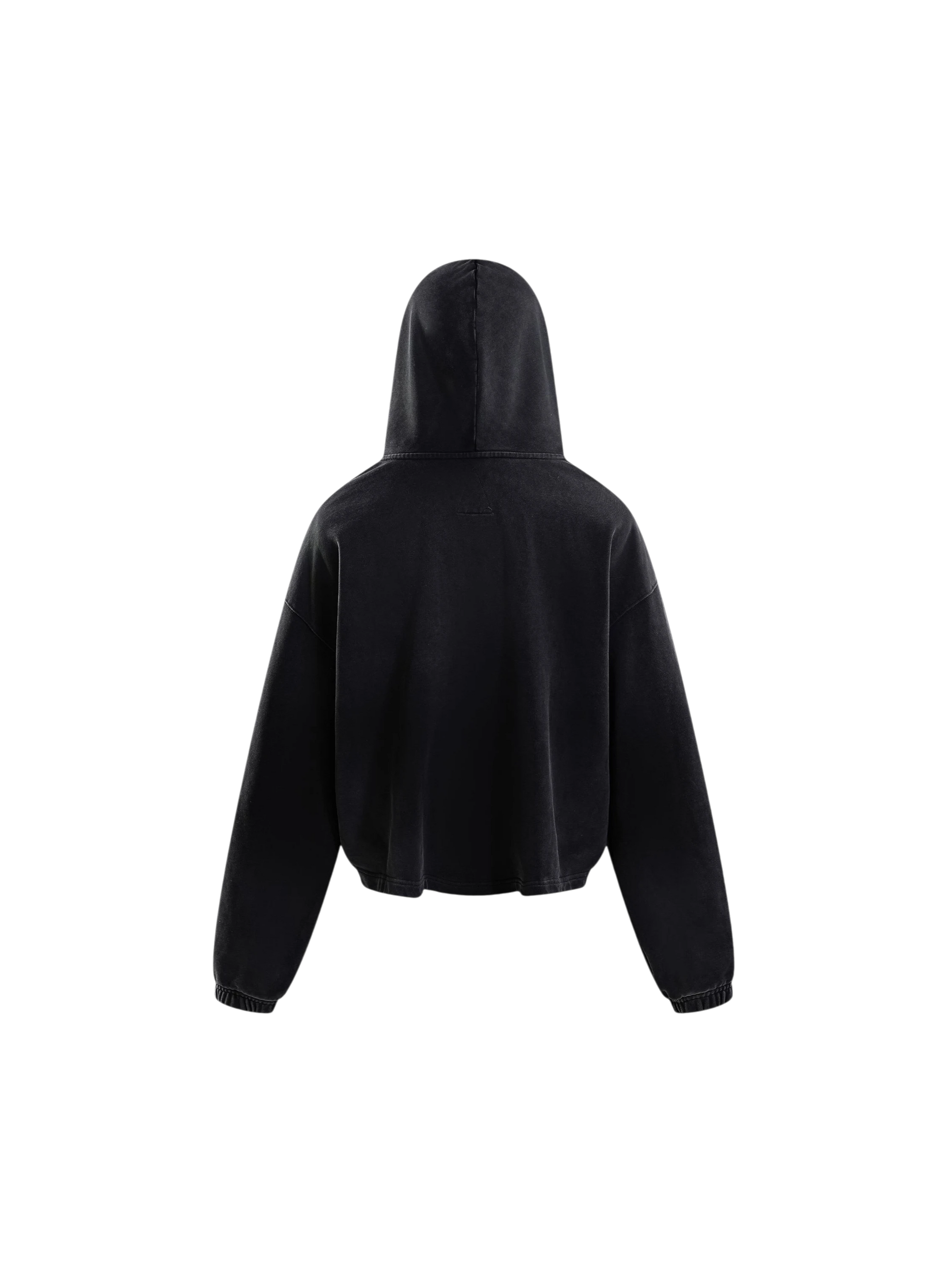TBHNP black arrival knight hoodie, cropped back flat-lay — men's streetwear hoodie