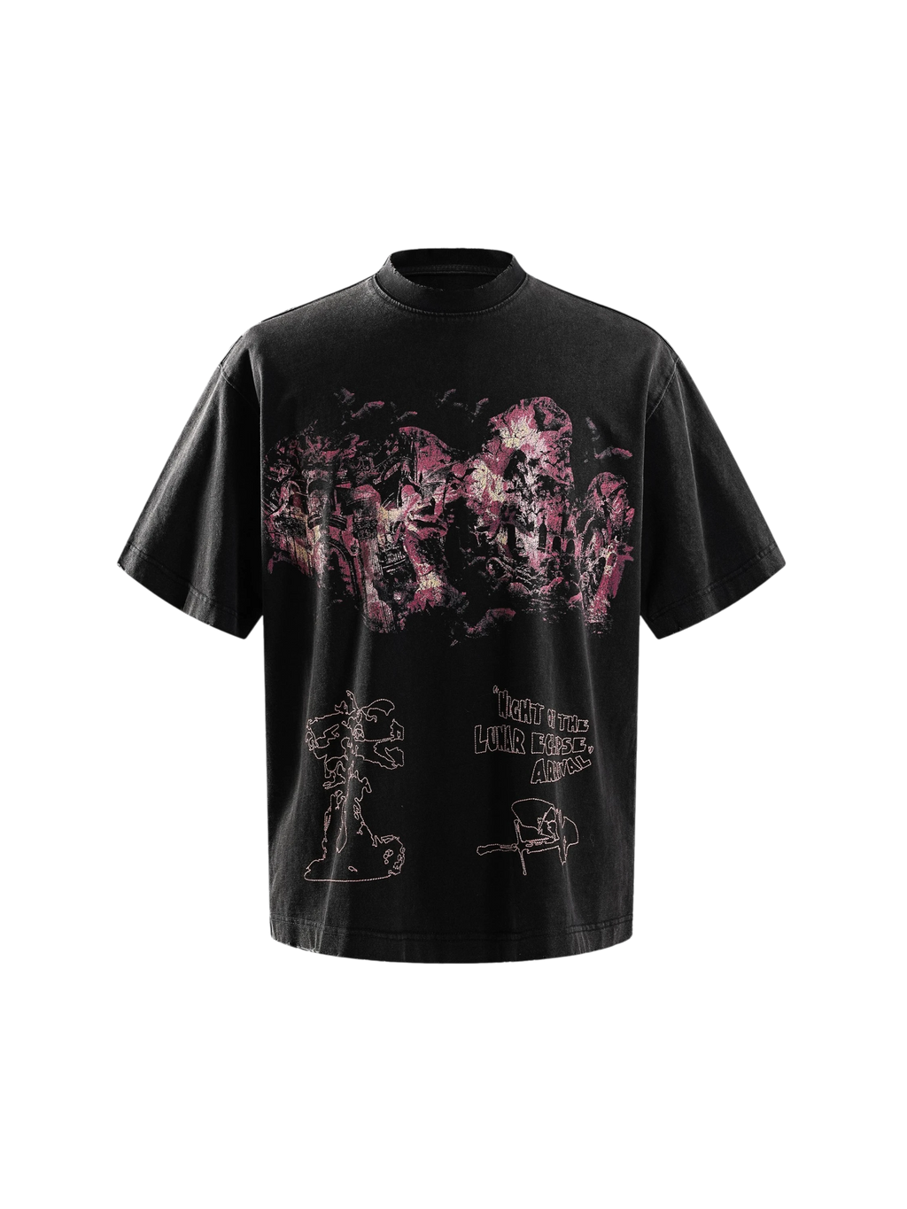 TBHNP arrival deconstructed short-sleeve tee in black, front flat-lay — men's streetwear tee