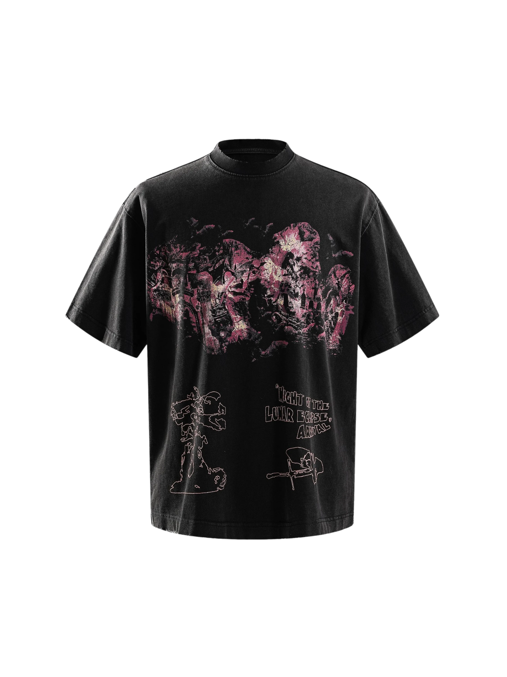 TBHNP arrival deconstructed short-sleeve tee in black, front flat-lay — men's streetwear tee