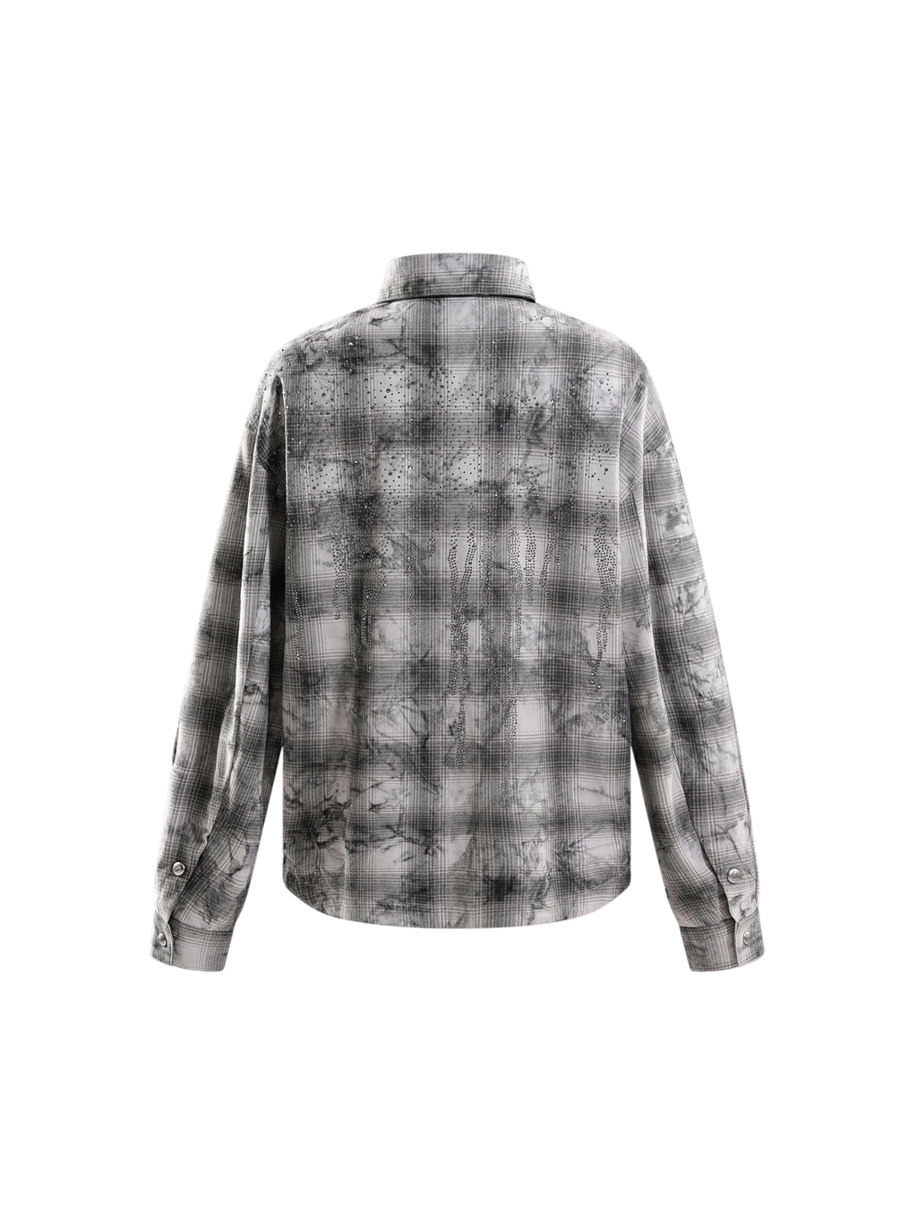 ECLIPSE OF THE BLOOD MOON RHINESTONE BUCKLE PLAID SHIRT
