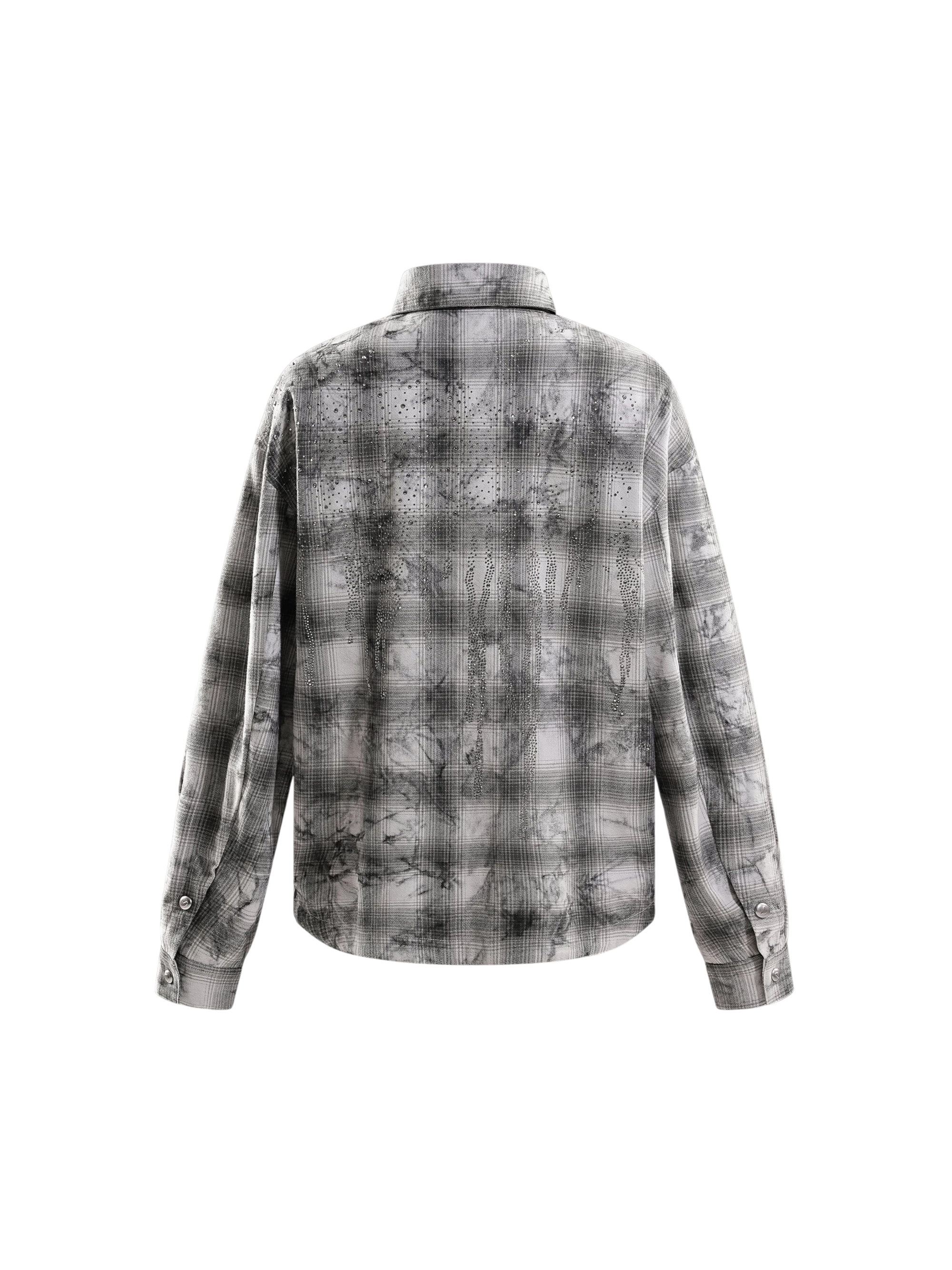 TBHNP Eclipse of the Blood Moon rhinestone buckle plaid flannel shirt — men's gothic streetwear button-up