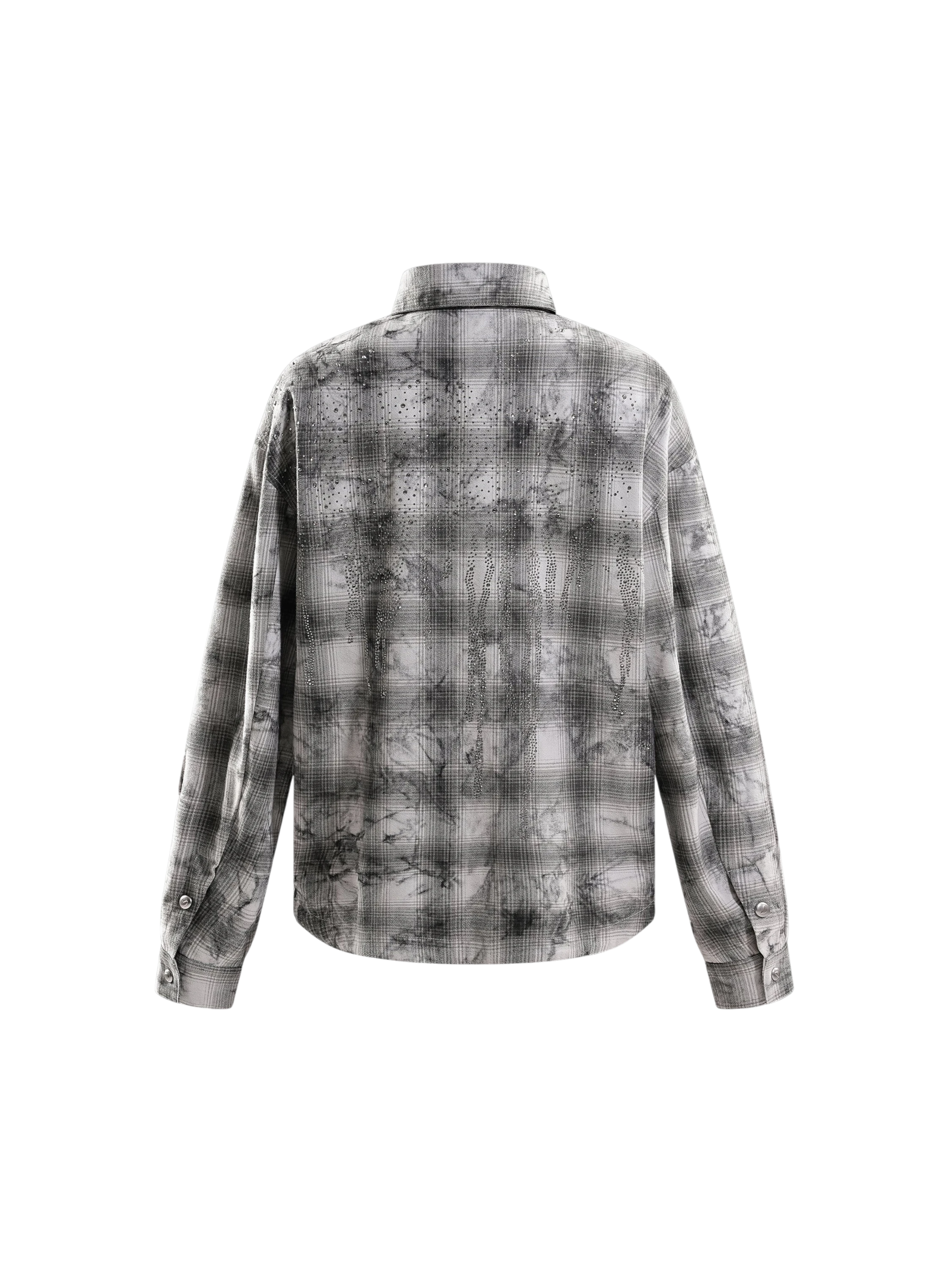 TBHNP Eclipse of the Blood Moon rhinestone buckle plaid flannel shirt — men's gothic streetwear button-up